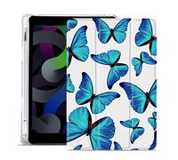 MAYCARI Cartoon Blue Butterfly Case for iPad Pro 12.9 inch 2021/2020/2018, Cute Case with Pencil Holder, Support Auto Sleep/Wake, Soft TPU Back Protective Case for Girls Women Men