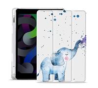 MAYCARI Cartoon Blue Elephant Case for iPad Pro 11 inch, Cute with Pencil Holder, Auto Sleep/Wake, Soft TPU Back Protective Case