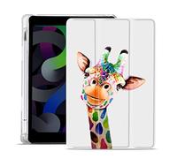 MAYCARI Cartoon Giraffe iPad Air 4 Case with Pencil Holder, Support Auto Sleep/Wake, Soft TPU Back Protective Case for iPad 10.9 inch 2020