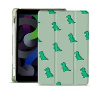 MAYCARI Cartoon Green Dinosaur Case for iPad Pro 12.9 inch 2021/2020/2018, Cute Case with Pencil Holder, Support Auto Sleep/Wake, Soft TPU Back Protective Case for Girls Women Men