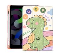 MAYCARI Cute 9th Generation ipad Shockproof Protective Case Cover for Girls(10.2 inch,2021/2020/2019 Model, 9th / 8th / 7th Generation), Cartoon Kawaii Lucky Dinosaur Case with Pencil Holder for Kids