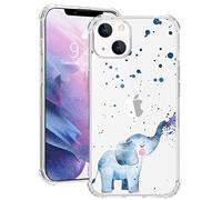 MAYCARI Cute Blue Elephant Case Clear for for iPhone 13 Pro 6.1 Inch, Cartoon Animal Pattern Transparent Shockproof Anti-Scratch Soft TPU Cover with Air Cushion for Men&Women