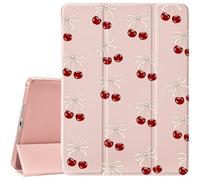 MAYCARI Cute Cherry Bows Pink Case for Ipad Pro 12.9 Inch 5Th/6Th Generation Stylish Pretty Pattern Leather Cover Auto Sleep/Wake TPU Back Case for Ipad with Pencil Holder (2022/2021/2020)