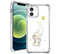 MAYCARI Cute Elephant Case Clear for for iPhone 12 Pro 6.1 Inch, Cartoon Animal Pattern Transparent Shockproof Anti-Scratch Soft TPU Cover with Air Cushion for Men&Women