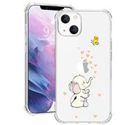 MAYCARI Cute Elephant Case Clear for for iPhone 13 Pro Max 6.7 Inch, Cartoon Animal Pattern Transparent Shockproof Anti-Scratch Soft TPU Cover with Air Cushion for Men&Women