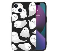 MAYCARI Cute Ghost Phone Case for iPhone 14 Pro, Black Liquid Silicone Girly Cases, Cartoon Soft Gel Rubber Full-Body Protective Microfiber Lining Shockproof Cover for Boys, Women, Men
