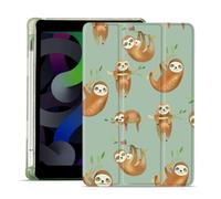 MAYCARI Cute Kawaii Sloth Compatible with iPad 10th Generation 10.9 Inch 2022 Case with Pencil Holder, Auto Sleep/Wake, Green Girly Cartoon Soft TPU Back Cover for iPad 10th Generation