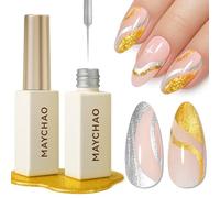 MAYCHAO 2pcs Glitter Silver & Gold Swirl Gel Liner Nail Art Polish, Classic Gel Color Built-in Thin Brush, UV Light Cure for French Nail Tips DIY Manicure at Home Salon