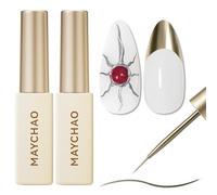 MAYCHAO 2pcs Metallic Silver & Bronze Gold Swirl Gel Liner Nail Art Polish, 3D Mirror Gel Paint Spider Drawing Line Polish Built-in Thin Brush, UV Lamp Cure for French Nail Tips DIY Manicure