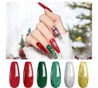 MAYCHAO Christmas Gel Nail Polish Set, 6 Colors Green Glitter Gold Silver Gel Polish Green Red Gel Nail Polish Kits Soak Off UV/LED Nail Lamp Cured for Nail Art Design Christmas Day Gifts for Women