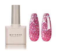 MAYCHAO Glitter Gel Nail Polish, 15ML Pink Glitter, Soak Off UV LED Sweetheart Candy Red Gel Polish Nail Art Starter Manicure Salon DIY at Home, 0.5 OZ