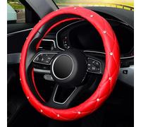 Mayco Bell Diamond Steeing Wheel Cover for Women,Leather Bling Cute Car Steering Wheel Cover Universal 15inch with Crystal Diamond (Red)