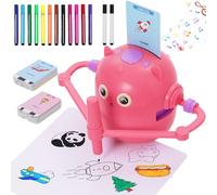 Maycoly Drawing Robot for Kids Educational Drawing Robots Toy with 100 cards Interactive Educational Toy for Children Montessori Painting Learning Toy for Kids 3 4 5 6 7 8 9 Pink