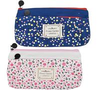 Maydahui 2 PCS Flower Garden Pencil Case Large Capacity Canvas Pastoral Style Pen Pouch Holder Storage Bag Organizer Stationery Box Makeup Pouch Cosmetic Bag for Women Students Party Travel