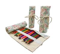 Maydahui 24/48/72 Slots Colored Pencil Wraps Canvas Pencils Roll Holder Pencil Pouch Aesthetic Case Organizer Bag for Art Lovers Artist Drawing(Floral,72 Slots)