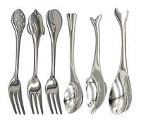 Maydahui 6 PCS Cute Coffee Spoons Fish Shape Spoon and Fork 5.1 inch 18/10(304)Stainless Steel Dolphin Whale Puffer Teaspoon Dessert Ice-cream Spork Fruit Forks Design for Home Kitchen Restaurant