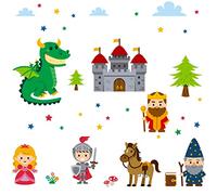 Maydahui Princess Knight Castle King Cartoon Dragon Wall Stickers (22"x24") for Kids Room, Kids Room, Living Room