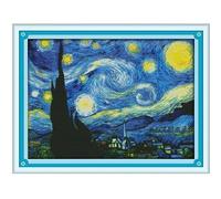 Maydear Cross Stitch Kits Stamped Full Range of Embroidery Starter Kits for Beginners DIY 11CT 3 Strands - Starry Night of Van Gogh 23×18(inch)