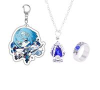 MayDee Madokas Soul Gem Ring, Necklace, Keychain 3pcs Set - Anime Magicas Figure Pendant - Magica Cosplay Accessories (Blue)