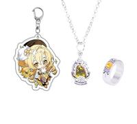 MayDee Madokas Soul Gem Ring, Necklace, Keychain 3pcs Set - Anime Magicas Figure Pendant - Magica Cosplay Accessories (Yellow)