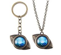 MayDee Neverlands Promised Necklace Keychain Set, Anime Figure Emma Cosplay Accessories Blue Eye Pendant Necklace Keyring 2pcs