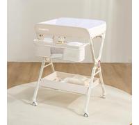 Maydolly Foldable & Height-Adjustable Changing Table for Baby, Mobile Changing Table with Wheels, Waterproof and Easy to Clean Changing Caddy, Space Saving Changing Table with Storage Shelves - Beige