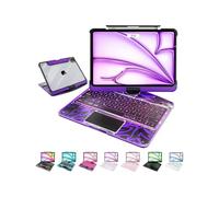 MAYDORHER for iPad 9th Generation Case with Keyboard, 360 Rotating Keyboard Case for iPad 9/8/7th Gen 10.2 Inch, Cyberpunk High-tech Style with Pressure Reduction Sound Effect, Transparent Purple