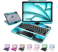 MAYDORHER for iPad Air 13 Inch Case Keyboard (Air M3/M2), 360 Rotating for iPad Pro 12.9 Magic Keyboard (Pro 6/5/4/3), Cyberpunk High-tech with Pressure Reduction Sound Effect, Transparent Blue
