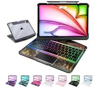 MAYDORHER for iPad Pro 11 Inch Case with Keyboard, 360 Rotating for iPad Pro M4 Magic Keyboard with Cyberpunk High-tech Style, Pressure Reduction Sound Effect, 7 Colors Backlight, Transparent Black