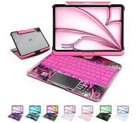 MAYDORHER for iPad Pro 13 Inch Case with Keyboard, 360 Rotating for iPad Pro M4 Magic Keyboard with Cyberpunk High-tech Style, Pressure Reduction Sound Effect, 7 Colors Backlight, Transparent Pink