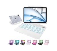 MAYDORHER For iPad Pro 13 Inch Case with Keyboard, Multi Touch Tech Style Trackpad Keyboard Case with 360° Rotating Stand Only for iPad Pro 13" (M4, 2024), 7 Colors Backlight, White