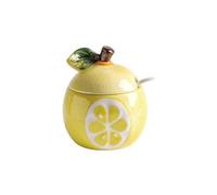 MayeBridge Cute Fruit Sugar Bowl,Lemon Sugar Bowl,Lemon Jar,Ceramics Salt Pot,Pepper Storage Jar with Lid and Spoon,Seasoning Box Condiment Pots (Lemon)