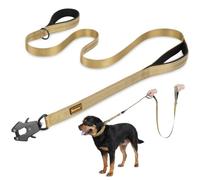 Mayerzon 6FT Tactical Heavy Duty Dog Leash No Pull with 2 Padded Handles | Reflective Walking Training Leash for Large Medium Dogs that Pull, Locking Frog Clip, Control Leash for Collar Harness, Khaki