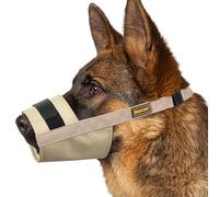 Mayerzon Dog Muzzle for Large Medium Small Dogs, Adjustable Fit, Soft & Sturdy Fabric, Prevents Fierce Barking Biting Chewing, Ideal for Grooming Walking Vet Visits, Allows to Pant Drink (Khaki, L)