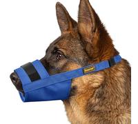 Mayerzon Dog Muzzle for Large Medium Small Dogs, Adjustable Fit, Soft & Sturdy Fabric, Prevents Fierce Barking Biting Chewing, Ideal for Grooming Walking Vet Visits, Allows to Pant Drink (Blue, L)