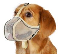 Mayerzon Dog Muzzle to Prevent Biting Scavenging Chewing, Soft Mesh Puppy Muzzles for Medium Large Sized Dogs, Breathable, Reflective, Adjustable Mouth Guard for Grooming Walking Training(Khaki,M)