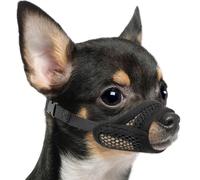 Mayerzon Mesh Muzzle for Short Snout and Small Medium Dogs Anti-Biting, Focus on Brachycephalic Dogs like Chihuahua Pomeranian, Breathable Fabric, Opening Front, Allow Panting, for Grooming Vet Visits