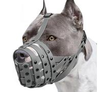 Mayerzon Pitbull Muzzle, Lightweight Basket Muzzle for Large Medium Dogs Rottweiler Amstaff to Prevent Biting Eating, Safe for Grooming Vet Visits Training, Allows to Pant Drink, Adjustable & Sturdy