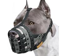 Mayerzon Pitbull Muzzle, Lightweight Basket Muzzle for Large Medium Dogs Rottweiler Amstaff to Prevent Biting Eating, Safe for Grooming Vet Visits Training, Allows to Pant Drink, Adjustable & Sturdy