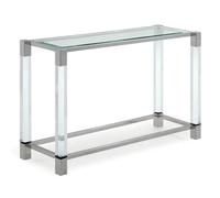 mayetta clear glass top console table with stainless steel frame