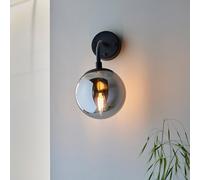 mayetta smoked mirrored glass wall light in matt black
