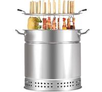 MAYFABD Smokeless Charcoal Smoker Barrel Grill Vertical Barbeque Hanging Stove Stainless Steel Split Oven with 20pcs Kabob Skewers 360° All Round Roasting Barbecue Grill for Camping,28PCS