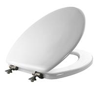 Mayfair 1844BNA 000 Edgewater Toilet Seat Hinges Will Never Come Loose Durable Enameled Wood, White-Brushed Nickel, Elongated