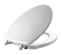 Mayfair 1844CP 000 Edgewater Toilet Seat with Chrome Hinges Will Never Come Loose Elongated, Durable Enameled Wood, White