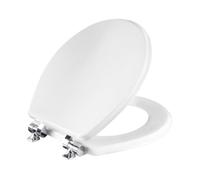 Mayfair 826CHSL 000 Benton Toilet Seat with Chrome Hinges Will Slow Close and Never Come Loose, Round, Durable Enameled Wood, White