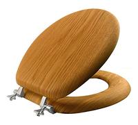 Mayfair 9601CP 378 Bemis Natural Oak Veneer Toilet Seat with Chrome Hinges, Round