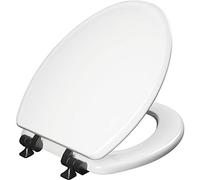 Mayfair Bennett Toilet Seat with Matte Black Hinges, Slow Close Wood Seat, Secure Metal Hinges, Easy Install, Made in USA, Elongated, White