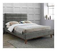 mayfair fabric double bed in light grey with oak wooden legs