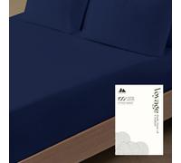 Mayfair Linen Twin XL Fitted Sheet Only - 100% Egyptian Cotton 600 Series Voyage Collection Deep Pocket Fitted Sheet Twin XL Size (Navy Blue), Soft, Cooling Sateen Elastic College Dorm Bottom Sheets