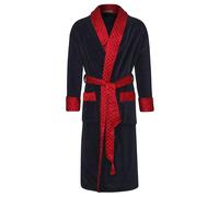 Bown of London Mayfair Long Velvet Navy Smoking Jacket with Quilted Satin Collar & Fold Back Cuffs (M/L)